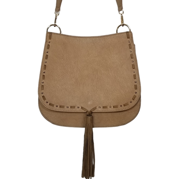 Steve Madden BSwiss Womens Saddle Bag in Tan with Embroidered Guitar Strap - Picture 8 of 12